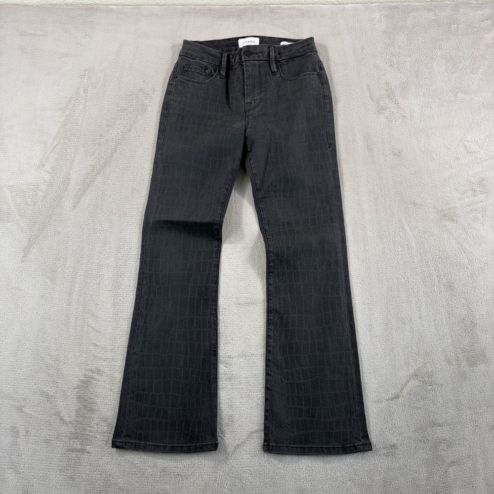 FRAME Le Crop Mini Boot Jeans in Noir Croc Coated Women 26 Stretch Denim $382